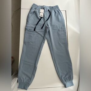 FIGS Light Blue Cargo Joggers with Navy Drawstring